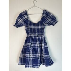 Hill House The Athena Nap Dress size S Tartan Plaid Blue Square Neck